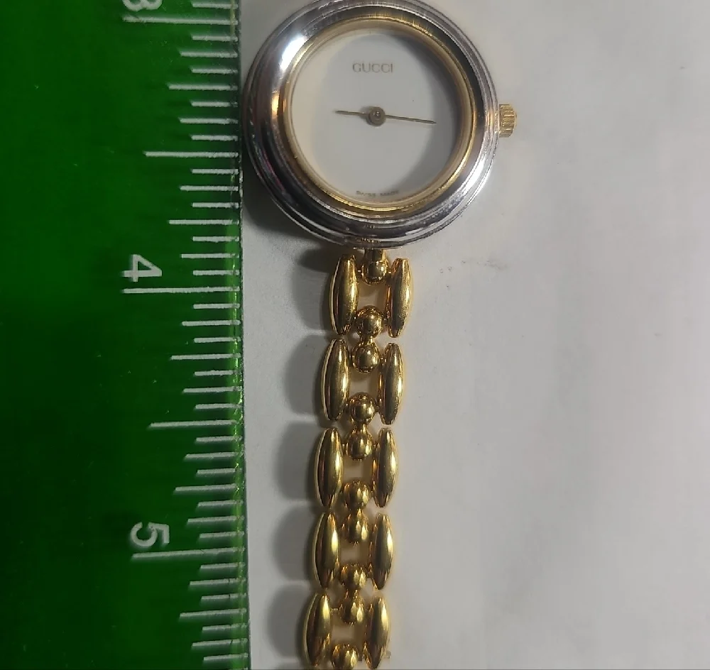 Gucci Gold Chain-Link Bracelet Watch with Silver Bezel Swiss Made